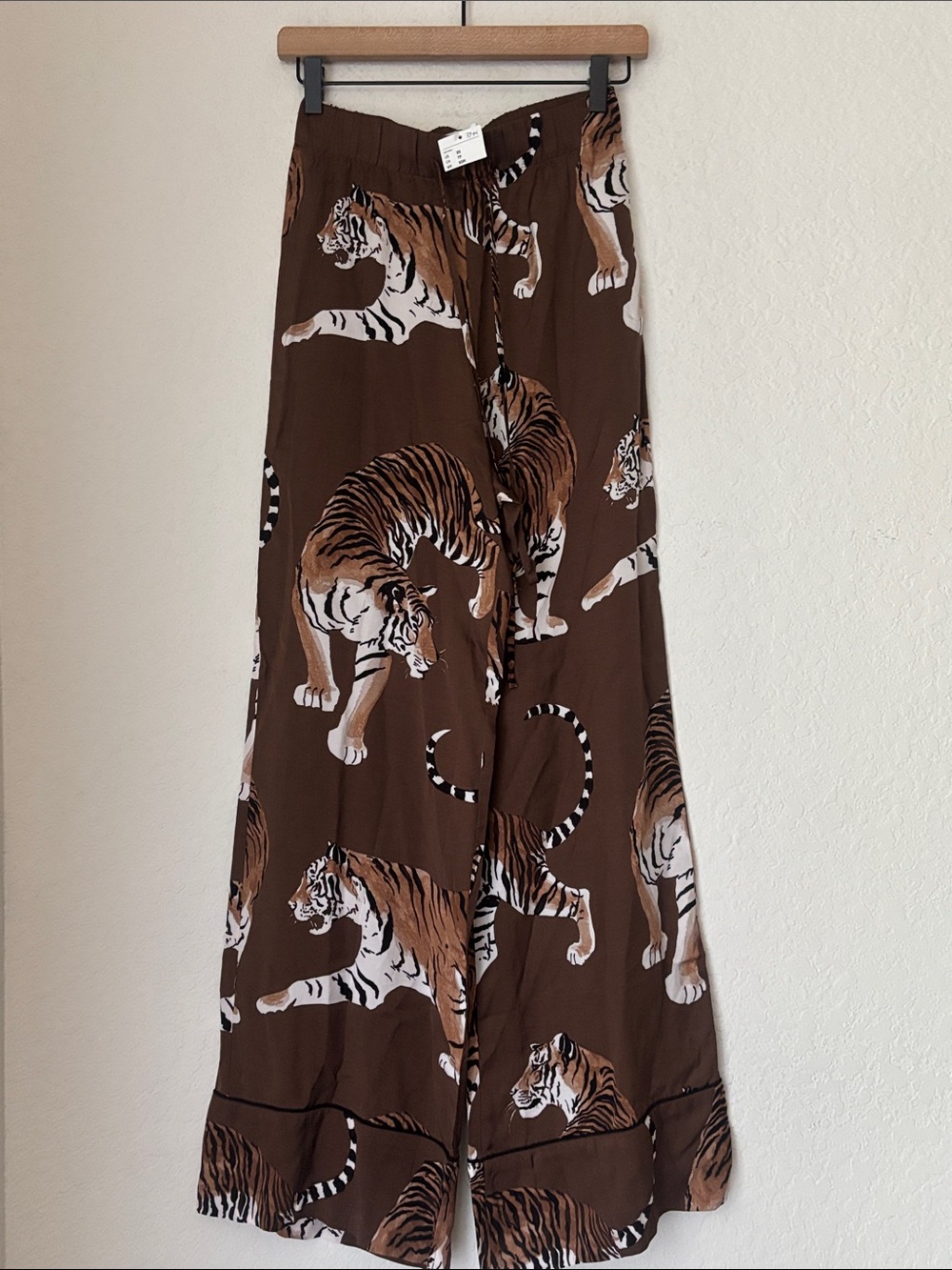 H&M Brown Tiger Print Wide-Leg Lounge Pants size XS